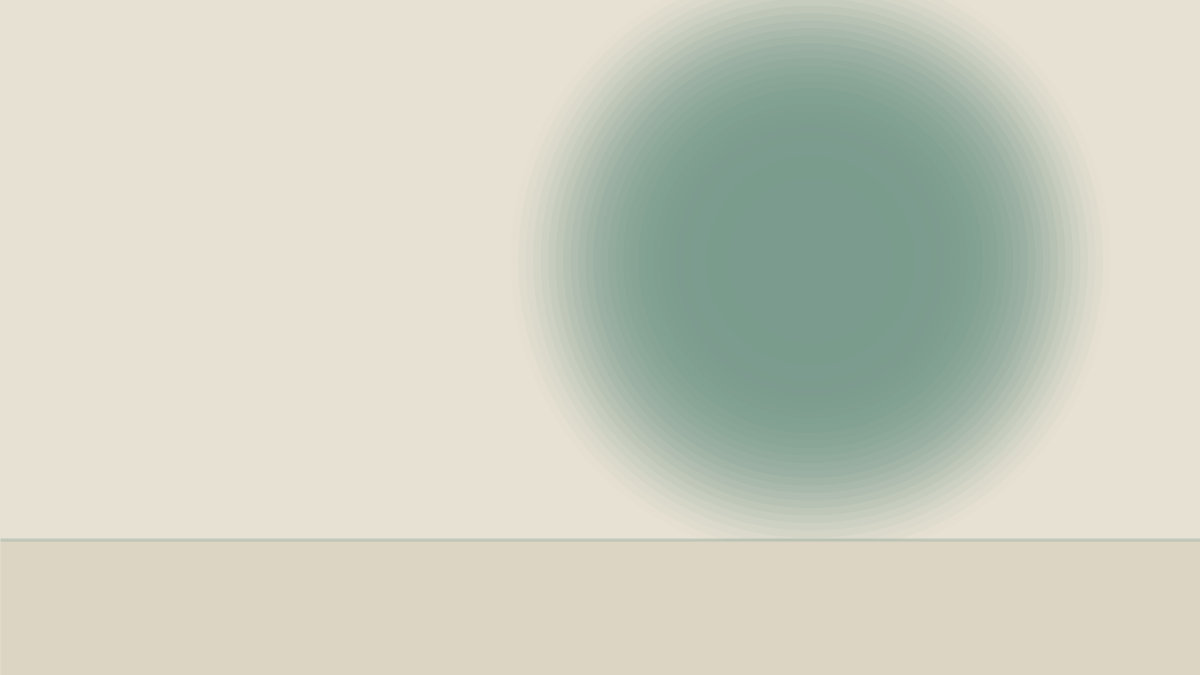 Soft sage green orb glowing over a sand-colored horizon, calm abstract illustration